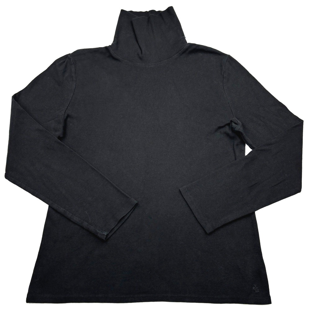 Lauren Ralph Lauren Womens Large Black 100% Cotton Long Sleeve Turtleneck Top L